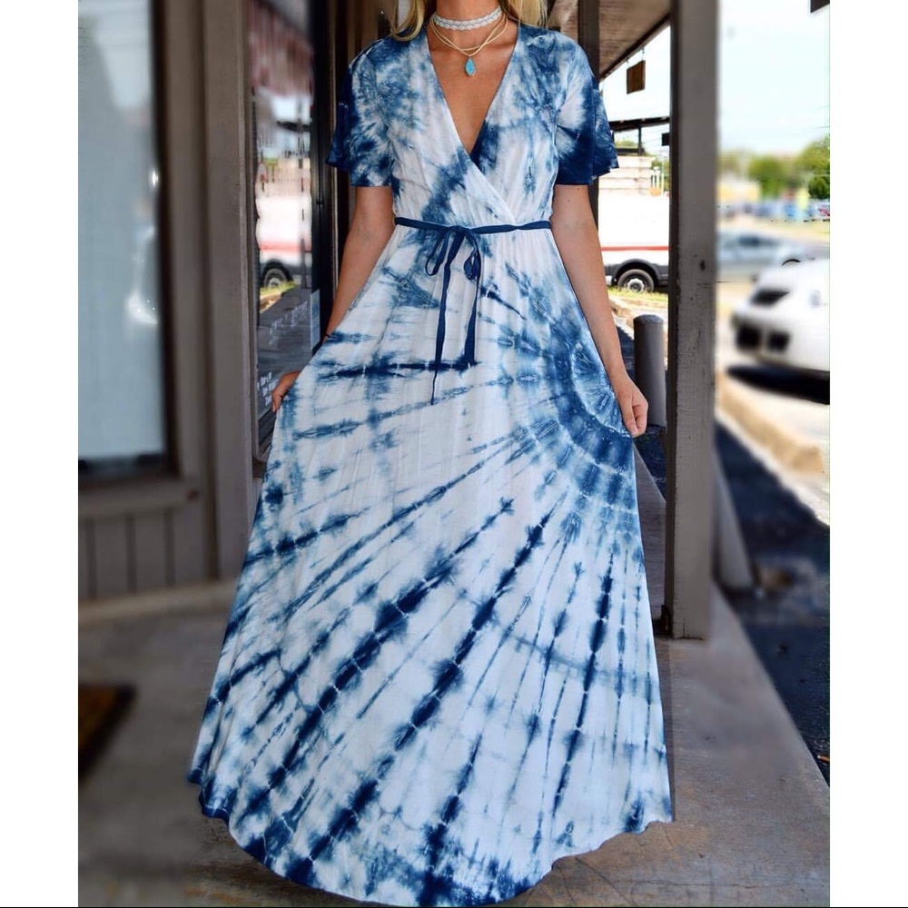 SKYE IVORY MULTI TIE DYE WRAP MAXI DRESS